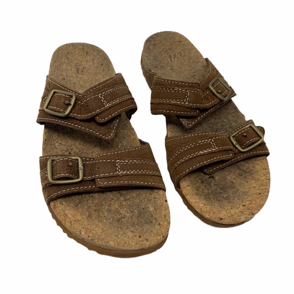 LL Bean Women's Size 7 M All-Terrain Cork Brown Leather Strappy Buckle Sandals - Picture 1 of 4